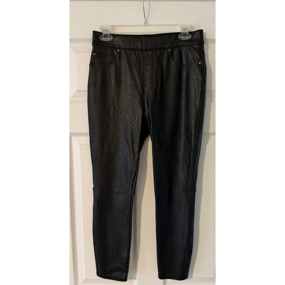 SPANX Faux Leather Pants Women's Petite Medium Black Pull On Moto Gothcore